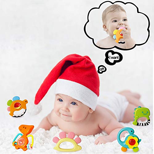 Baby Rattle Teether Set, Shaker Grab Spin Musical Toy, Early Educational Sensory Shower Gifts for 3 6 9 12 Month Infant Newborn