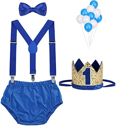 Baby Boys First Birthday Cake Smash Outfit Bow Tie Suspenders Bloomers Birthday Hat Sparkle Gold Set