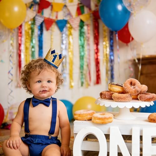 Baby Boys First Birthday Cake Smash Outfit Bow Tie Suspenders Bloomers Birthday Hat Sparkle Gold Set