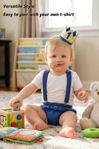 Baby Boys First Birthday Cake Smash Outfit Bow Tie Suspenders Bloomers Birthday Hat Sparkle Gold Set