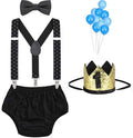 Baby Boys First Birthday Cake Smash Outfit Bow Tie Suspenders Bloomers Birthday Hat Sparkle Gold Set