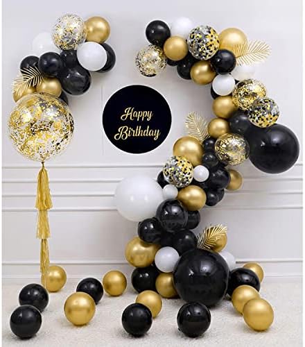Black Gold Confetti Balloons 50 pack - 12 Inch Gold White and Black Confetti Balloons with Ribbons for Graduation Birthday Wedding Party Decorations