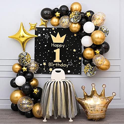 Black Gold Confetti Balloons 50 pack - 12 Inch Gold White and Black Confetti Balloons with Ribbons for Graduation Birthday Wedding Party Decorations