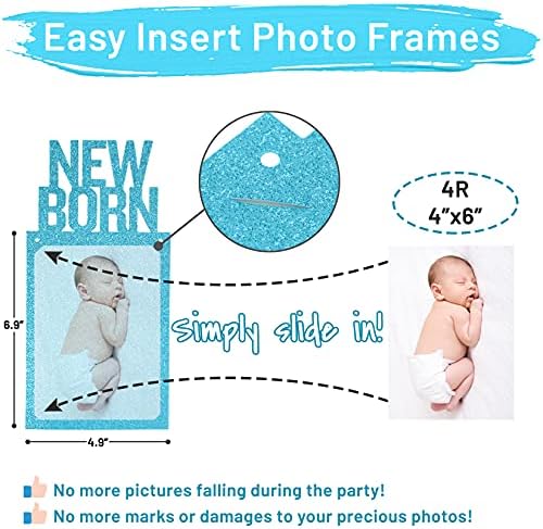 1st Birthday Photo Banner for Baby from Newborn to 12 Months, First Birthday Decorations for Boys Monthly Milestones Garland | First Photo Banner Pre-strung with Frame (Blue)