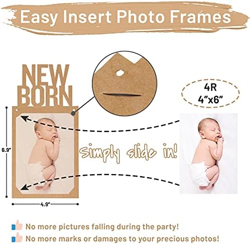1st Birthday Photo Banner for Baby from Newborn to 12 Months, First Birthday Decorations Boy or Girl Monthly Milestones Garland | 1 Year Old Photo Banner Pre-strung with Frame (Kraft)