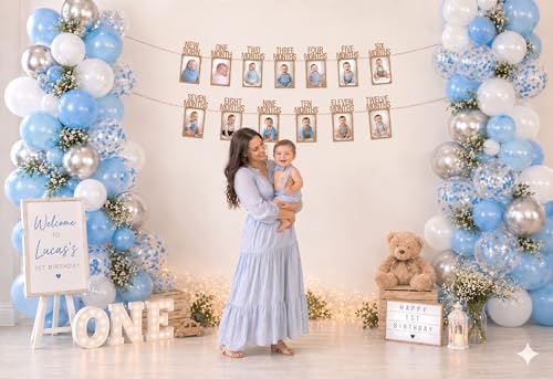 1st Birthday Photo Banner for Baby from Newborn to 12 Months, First Birthday Decorations Boy or Girl Monthly Milestones Garland | 1 Year Old Photo Banner Pre-strung with Frame (Kraft)