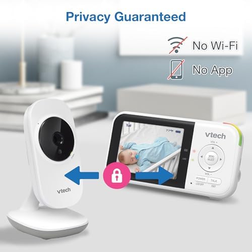 Baby Monitor No WiFi – 19Hr Video Battery, 1000ft Range, Night Vision, Two-Way Talk, Temperature Sensor, Sound-Activated Screen, Lullabies | VM819