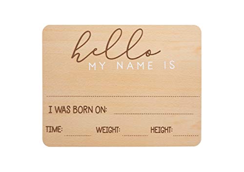 Baby Welcome Sign, Gender-Neutral Hello Baby Arrival Photo Prop, Hospital Birth Announcement, Newborn Birth Stats Board Photo Prop, 8.25" x 11", Wood