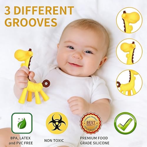 Baby Teething Toys 3-6 Months, Baby Chew Teether Freezer BPA Free, Babies Teething Relief for Infants, Banana Toothbrush, Fruit Shape Giraffe Newborn Teether Gift for Baby Boy and Girl