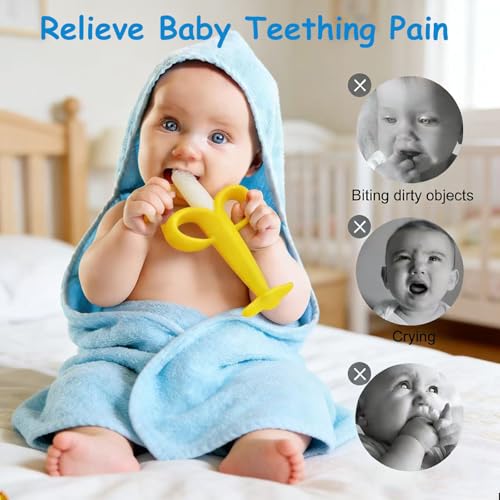 Baby Teething Toys 3-6 Months, Baby Chew Teether Freezer BPA Free, Babies Teething Relief for Infants, Banana Toothbrush, Fruit Shape Giraffe Newborn Teether Gift for Baby Boy and Girl