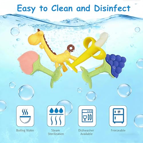Baby Teething Toys 3-6 Months, Baby Chew Teether Freezer BPA Free, Babies Teething Relief for Infants, Banana Toothbrush, Fruit Shape Giraffe Newborn Teether Gift for Baby Boy and Girl