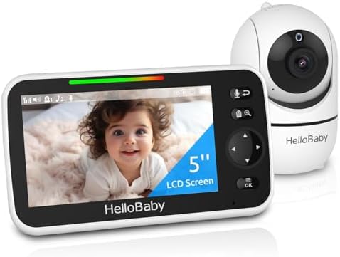 No WiFi Baby Monitor 5" Screen 30-Hour Battery Pan-Tilt-Zoom Video Upgrade with Camera and Audio, Night Vision, VOX, 2-Way Talk, 8 Lullabies and 1000ft Range,
