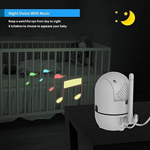 No WiFi Baby Monitor 5" Screen 30-Hour Battery Pan-Tilt-Zoom Video Upgrade with Camera and Audio, Night Vision, VOX, 2-Way Talk, 8 Lullabies and 1000ft Range,