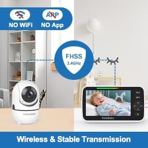 No WiFi Baby Monitor 5" Screen 30-Hour Battery Pan-Tilt-Zoom Video Upgrade with Camera and Audio, Night Vision, VOX, 2-Way Talk, 8 Lullabies and 1000ft Range,