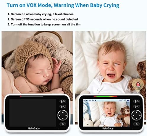 No WiFi Baby Monitor 5" Screen 30-Hour Battery Pan-Tilt-Zoom Video Upgrade with Camera and Audio, Night Vision, VOX, 2-Way Talk, 8 Lullabies and 1000ft Range,