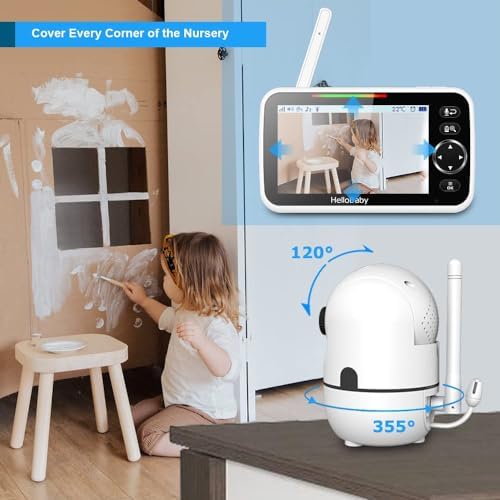 No WiFi Baby Monitor 5" Screen 30-Hour Battery Pan-Tilt-Zoom Video Upgrade with Camera and Audio, Night Vision, VOX, 2-Way Talk, 8 Lullabies and 1000ft Range,