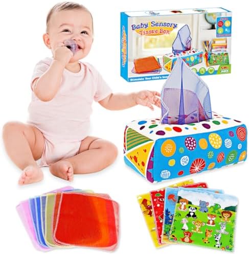 Baby Toys 6 to 12 Months - Baby Tissue Box Toys Montessori Toys for Babies 6-12 Months Soft Crinkle Infant Sensory Toys for 1 Year Old Early Learning Toys Baby Boys Girls Gifts