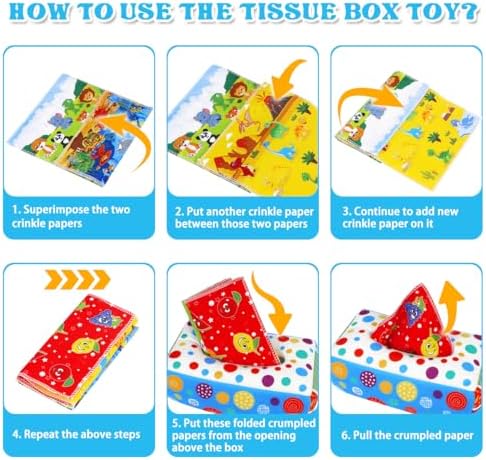 Baby Toys 6 to 12 Months - Baby Tissue Box Toys Montessori Toys for Babies 6-12 Months Soft Crinkle Infant Sensory Toys for 1 Year Old Early Learning Toys Baby Boys Girls Gifts
