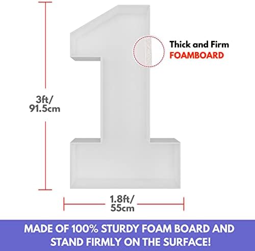 3FT Mosaic Balloon Frame Number 1 Light Up Numbers Pre-Cut Kit Thick Foam Board Decoration for Birthdays Anniversary Baby Shower