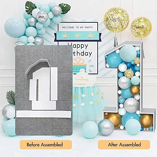 3FT Mosaic Balloon Frame Number 1 Light Up Numbers Pre-Cut Kit Thick Foam Board Decoration for Birthdays Anniversary Baby Shower