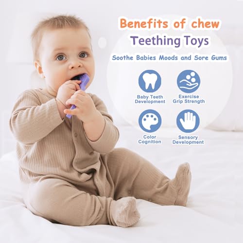 Baby Teething Toys, Silicone Teether for Babies 3 6 12 18 Months, Tools Set Baby Teether Sensory Chew Toys for Toodler Infant, Newborn Stuff Essential Gift, BPA Free (4 Pieces)