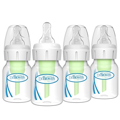 Natural Flow Anti-Colic Options+ Narrow Baby Bottle, 2 oz/60 mL, with Preemie Flow Nipple, 0m+, 4 Pack