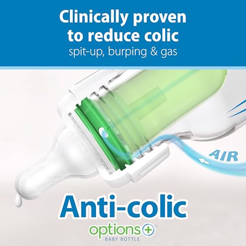 Natural Flow Anti-Colic Options+ Narrow Baby Bottle, 2 oz/60 mL, with Preemie Flow Nipple, 0m+, 4 Pack