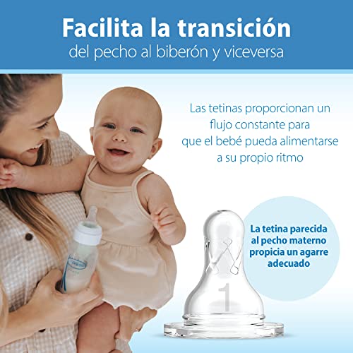 Natural Flow Anti-Colic Options+ Narrow Baby Bottle, 2 oz/60 mL, with Preemie Flow Nipple, 0m+, 4 Pack