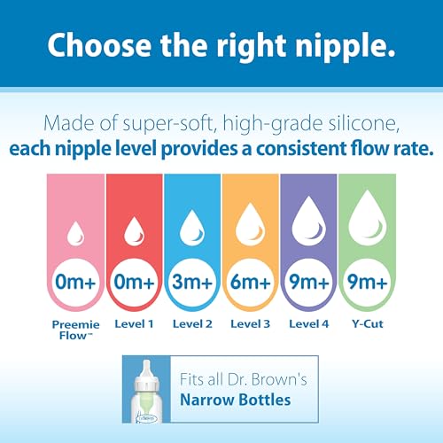 Natural Flow Anti-Colic Options+ Narrow Baby Bottle, 2 oz/60 mL, with Preemie Flow Nipple, 0m+, 4 Pack
