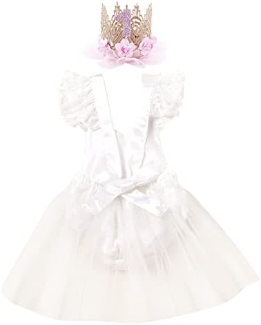 Baby Girl 1st Birthday Outfit Lace Tulle Romper Princess Tutu Dress Headband Shiny ONE Cake Smash Photo Shoot Clothes