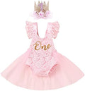 Baby Girl 1st Birthday Outfit Lace Tulle Romper Princess Tutu Dress Headband Shiny ONE Cake Smash Photo Shoot Clothes