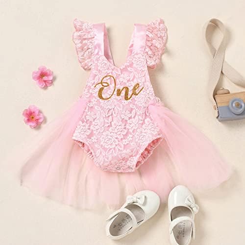 Baby Girl 1st Birthday Outfit Lace Tulle Romper Princess Tutu Dress Headband Shiny ONE Cake Smash Photo Shoot Clothes