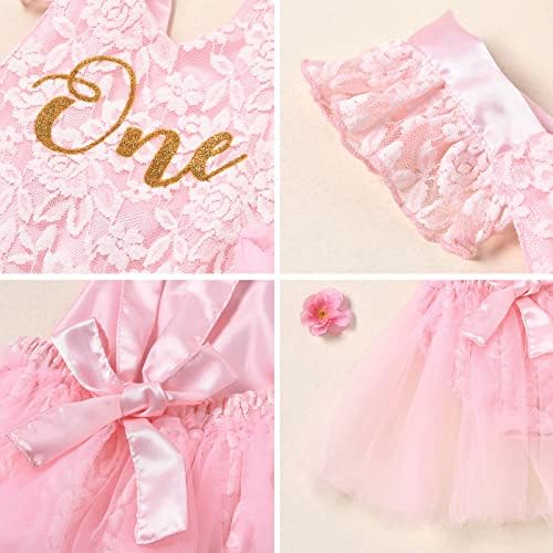 Baby Girl 1st Birthday Outfit Lace Tulle Romper Princess Tutu Dress Headband Shiny ONE Cake Smash Photo Shoot Clothes