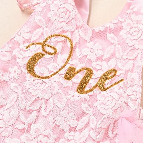 Baby Girl 1st Birthday Outfit Lace Tulle Romper Princess Tutu Dress Headband Shiny ONE Cake Smash Photo Shoot Clothes