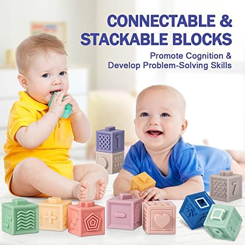 Baby Toys 6-12 Months, Montessori Toy for Babies 6-12 Months, Incl Stacking Building Blocks & Soft Infant Teething Toys & Sensory Balls for Toddlers 0-3-6-9-12 Month