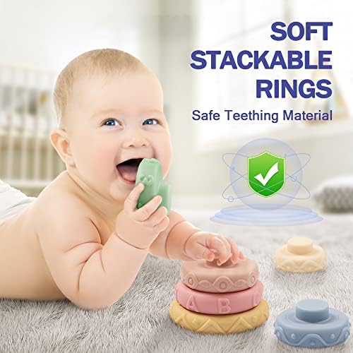Baby Toys 6-12 Months, Montessori Toy for Babies 6-12 Months, Incl Stacking Building Blocks & Soft Infant Teething Toys & Sensory Balls for Toddlers 0-3-6-9-12 Month