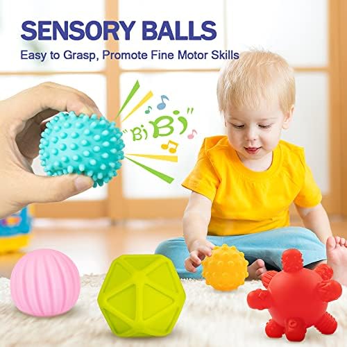 Baby Toys 6-12 Months, Montessori Toy for Babies 6-12 Months, Incl Stacking Building Blocks & Soft Infant Teething Toys & Sensory Balls for Toddlers 0-3-6-9-12 Month