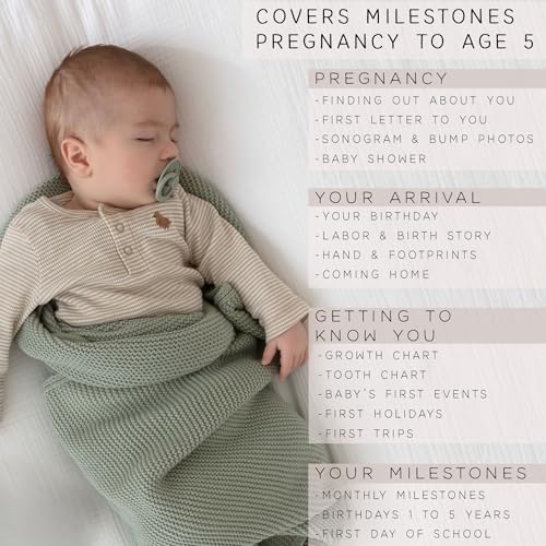 Baby Book Keepsake - Simple Baby Milestone Book for Boy or Girl - Baby Journal & Pregnancy Memory Book - Monthly Milestone Record Baby Books for Baby Shower - Modern Gender Neutral Style Gift for Moms