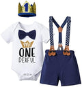 Baby Boy First Birthday Outfit Mr Onederful Bowtie Romper + Suspender Shorts+ Party Hat Cake Smash Outfits