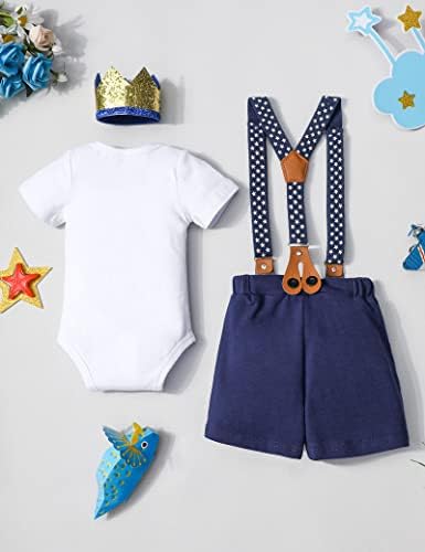Baby Boy First Birthday Outfit Mr Onederful Bowtie Romper + Suspender Shorts+ Party Hat Cake Smash Outfits