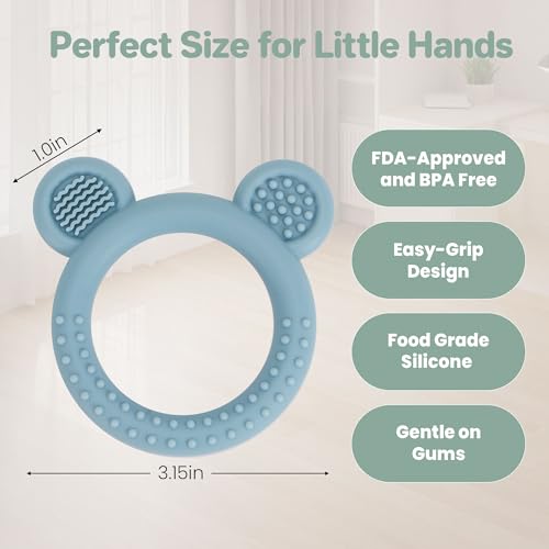 Baby Teething Toys Set of 3, Teethers for Babies 3-6 6-12 Months, BPA Free Soft and Textured Bear Teething Rings Silicone Teething Relief Soothing Sore Gums Baby Chew Toys