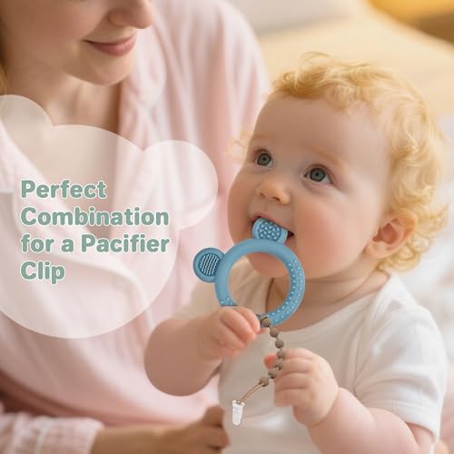 Baby Teething Toys Set of 3, Teethers for Babies 3-6 6-12 Months, BPA Free Soft and Textured Bear Teething Rings Silicone Teething Relief Soothing Sore Gums Baby Chew Toys