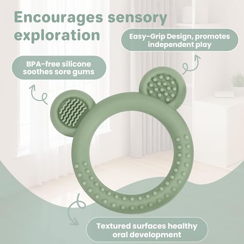 Baby Teething Toys Set of 3, Teethers for Babies 3-6 6-12 Months, BPA Free Soft and Textured Bear Teething Rings Silicone Teething Relief Soothing Sore Gums Baby Chew Toys