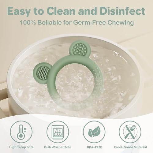 Baby Teething Toys Set of 3, Teethers for Babies 3-6 6-12 Months, BPA Free Soft and Textured Bear Teething Rings Silicone Teething Relief Soothing Sore Gums Baby Chew Toys