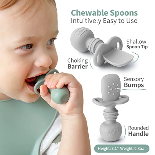 Silicone Baby Spoons Self Feeding 6+ Months - Infant Toddler Utensils - First Stage Baby Led Weaning Feeding Supplies - Set of 3 Pack