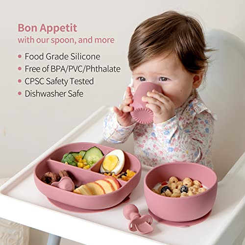 Silicone Baby Spoons Self Feeding 6+ Months - Infant Toddler Utensils - First Stage Baby Led Weaning Feeding Supplies - Set of 3 Pack