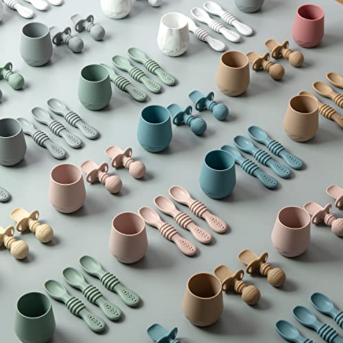 Silicone Baby Spoons Self Feeding 6+ Months - Infant Toddler Utensils - First Stage Baby Led Weaning Feeding Supplies - Set of 3 Pack