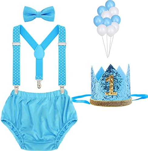 Baby Boys First Birthday Cake Smash Outfit Bow Tie Suspenders Bloomers Birthday Hat Sparkle Gold Set