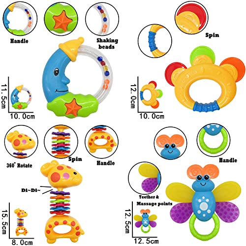 Baby Toys 0-6 Months Infant Toys 0-3 Months Infant Rattles Baby Rattle Teether Toy Set with Storage Box Musical rattles for Newborn Boy Girl Gifts Set with Baby's First Rattle Teether (11pcs)