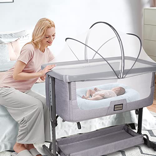 Bassinet Mosquito Net Cover, Breathable Mesh Canopy with 2-Way Zipper for Bedside Sleepers (White)